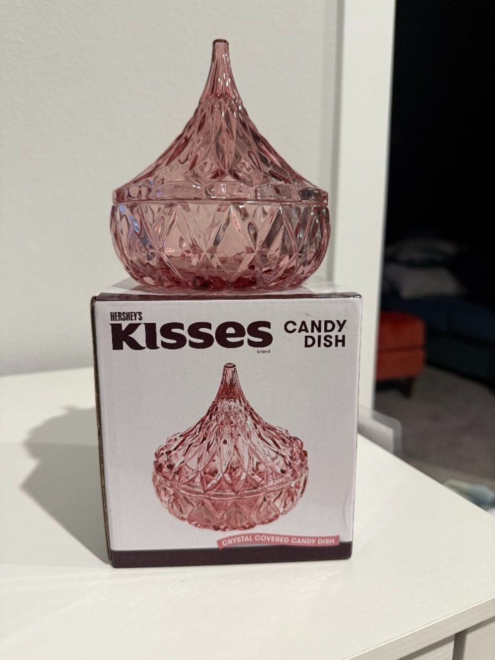 Hersey Kisses glass candy dish Crystal Light Pink